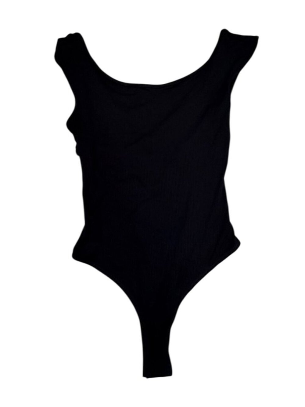 Lush Black Ribbed Bodysuit Size Large Criss Cross Back Snap Closure EUC